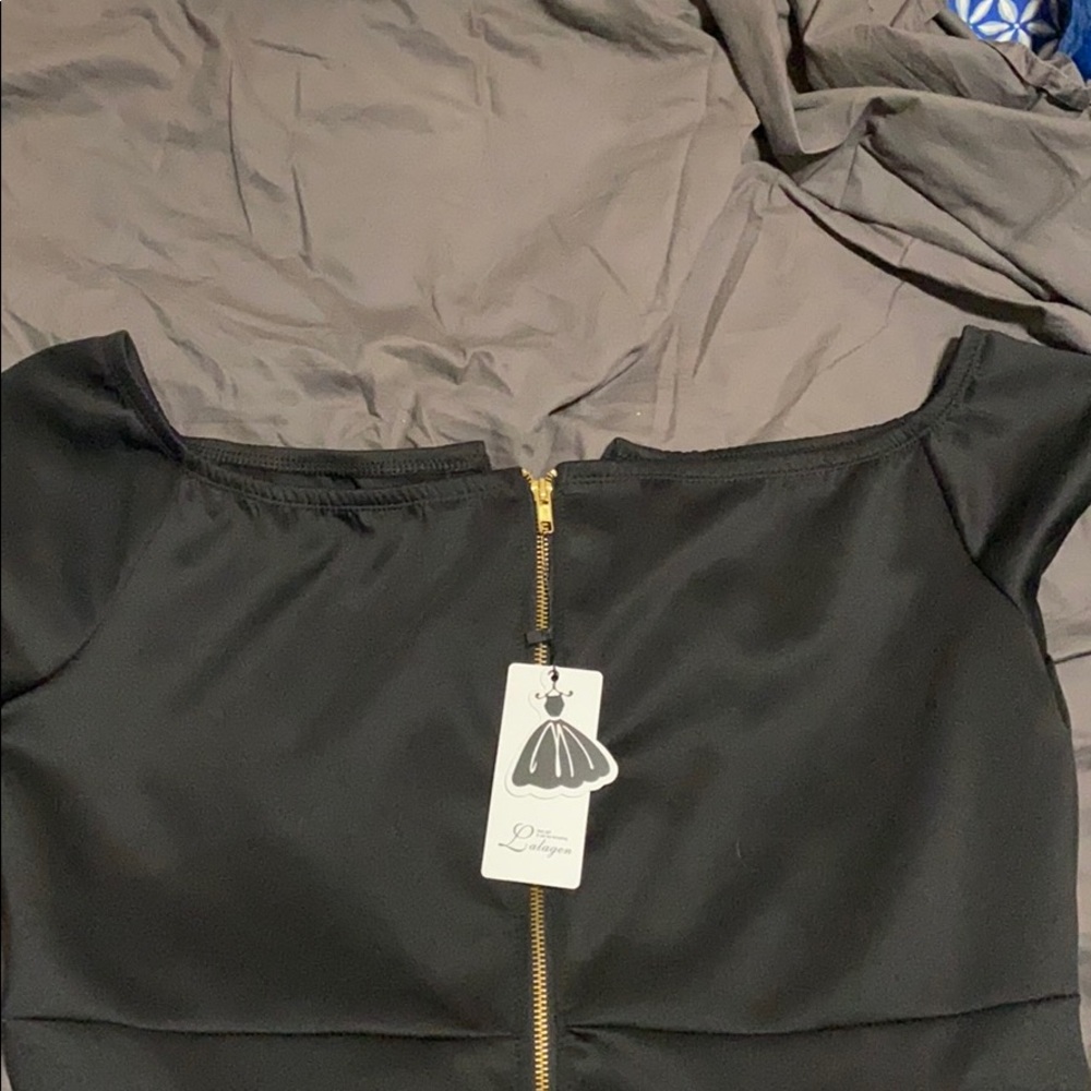 NWT Vintage-looking black Midi dress w/ full skirt